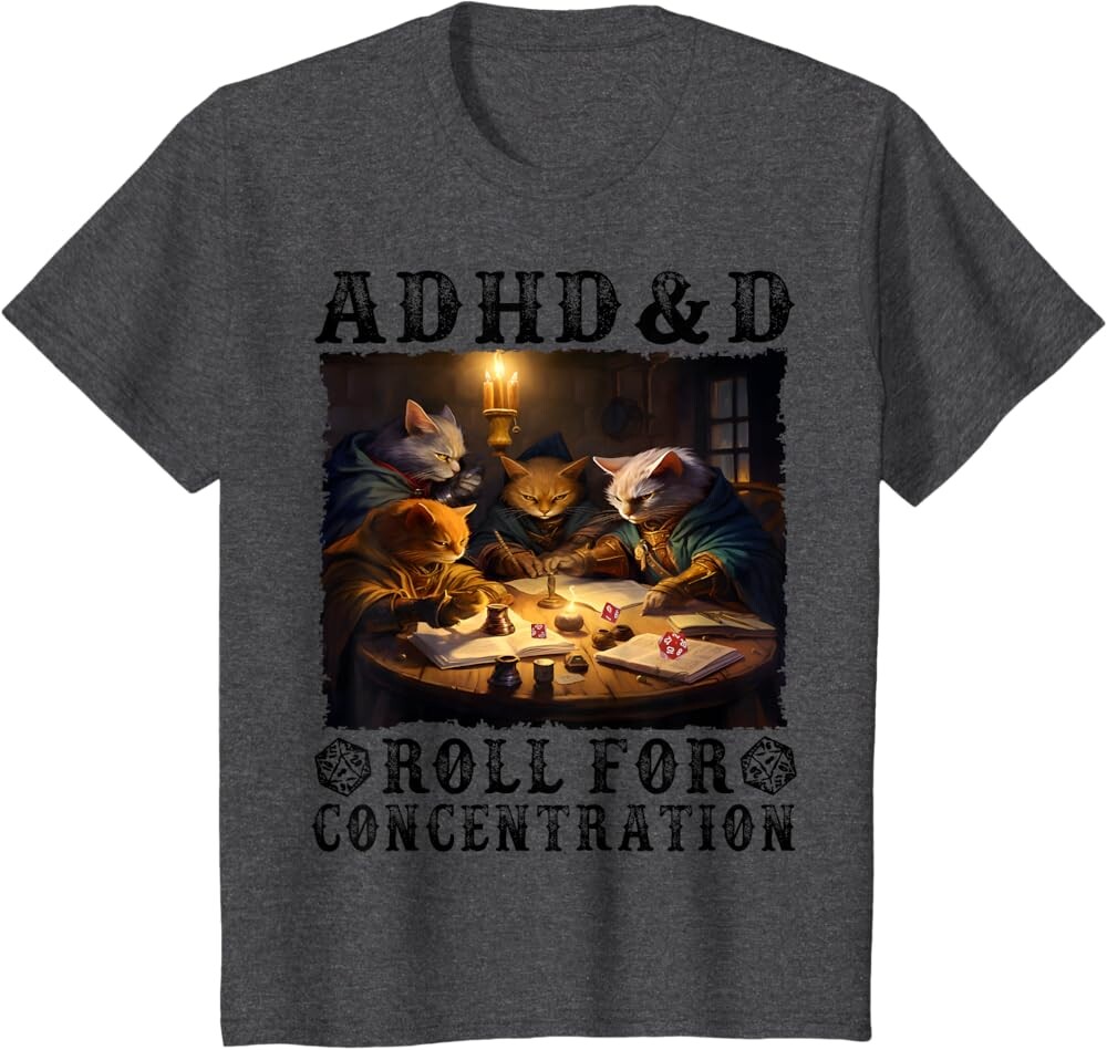 

Детская футболка Funny Tees Gamer RPG Apparel Cats RPG Gamer Roll For Concentration, темно-серый