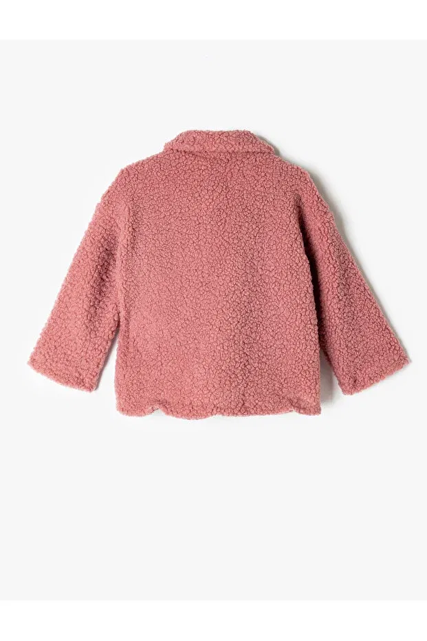 Детское пальто для девочек с длинным рукавом Plush jacket with shirt collar and pocket detail, buttoned Koton, Rose — фото 2