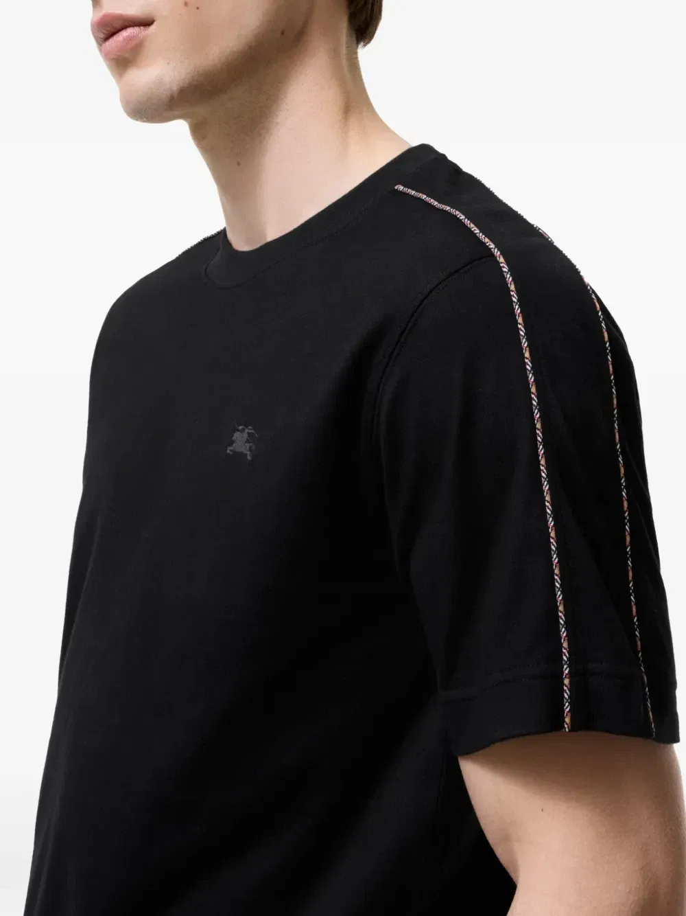 Футболка Burberry из хлопка, с клетчатой окантовкой, черный — фото 3