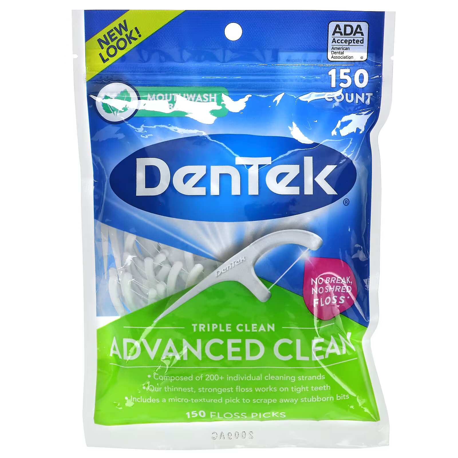 DenTek, Advanced Clean Floss Picks, жидкость для полоскания рта, 150 зубочисток - фото