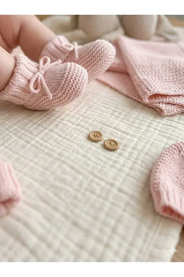 Детские пинетки для девочек из трикотажа комплект Ida Triko, Pink Ecru Dried Roses — фото 2