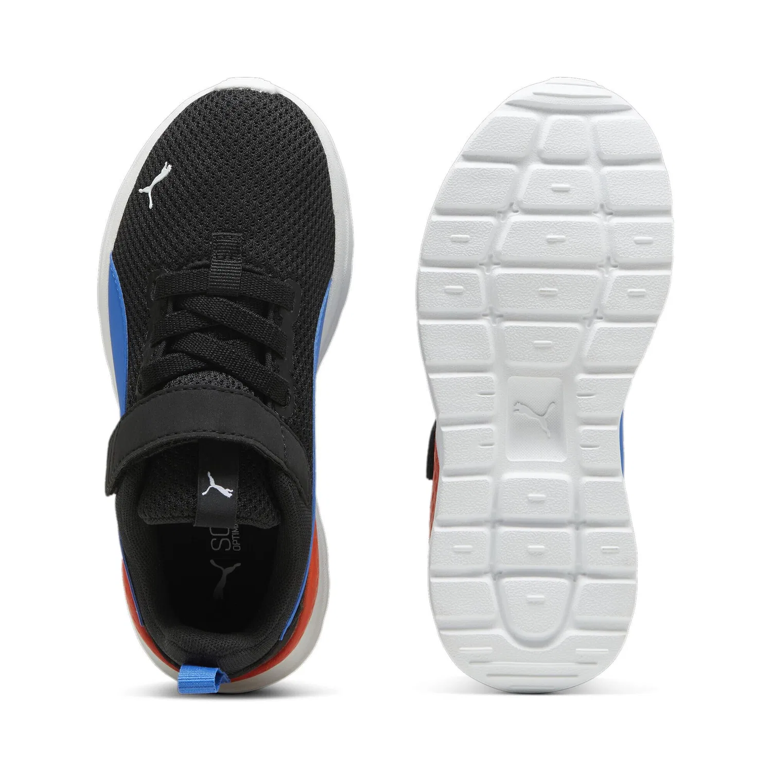 Детские кроссовки для мальчиков с эластичными шнурками PUMA, Black Hyperlink Blue White Redmazing — фото 4