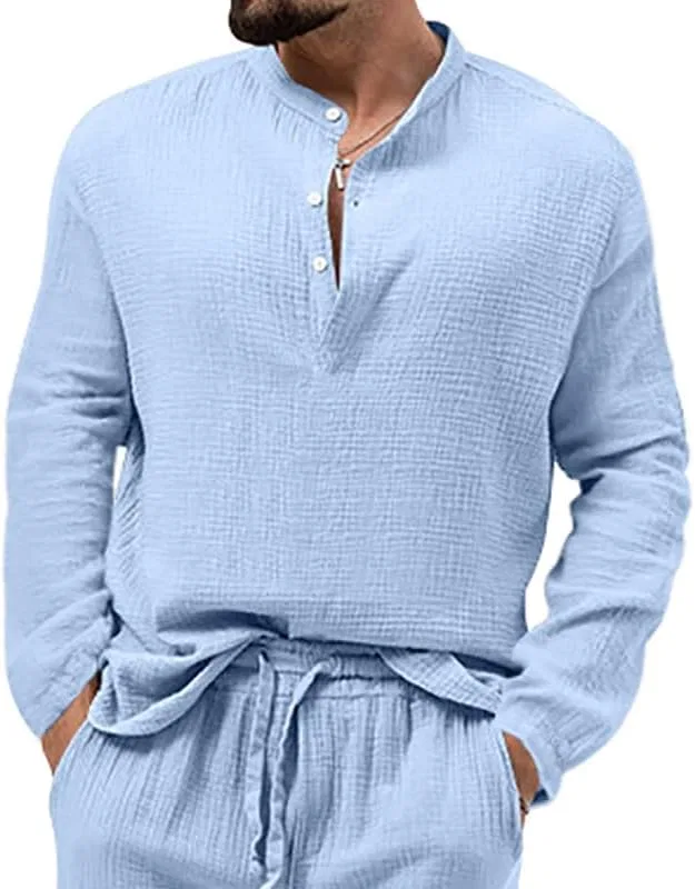 Мужская футболка-поло с воротником и пуговицами Long Sleeve Yoga, Light Blue — фото 2