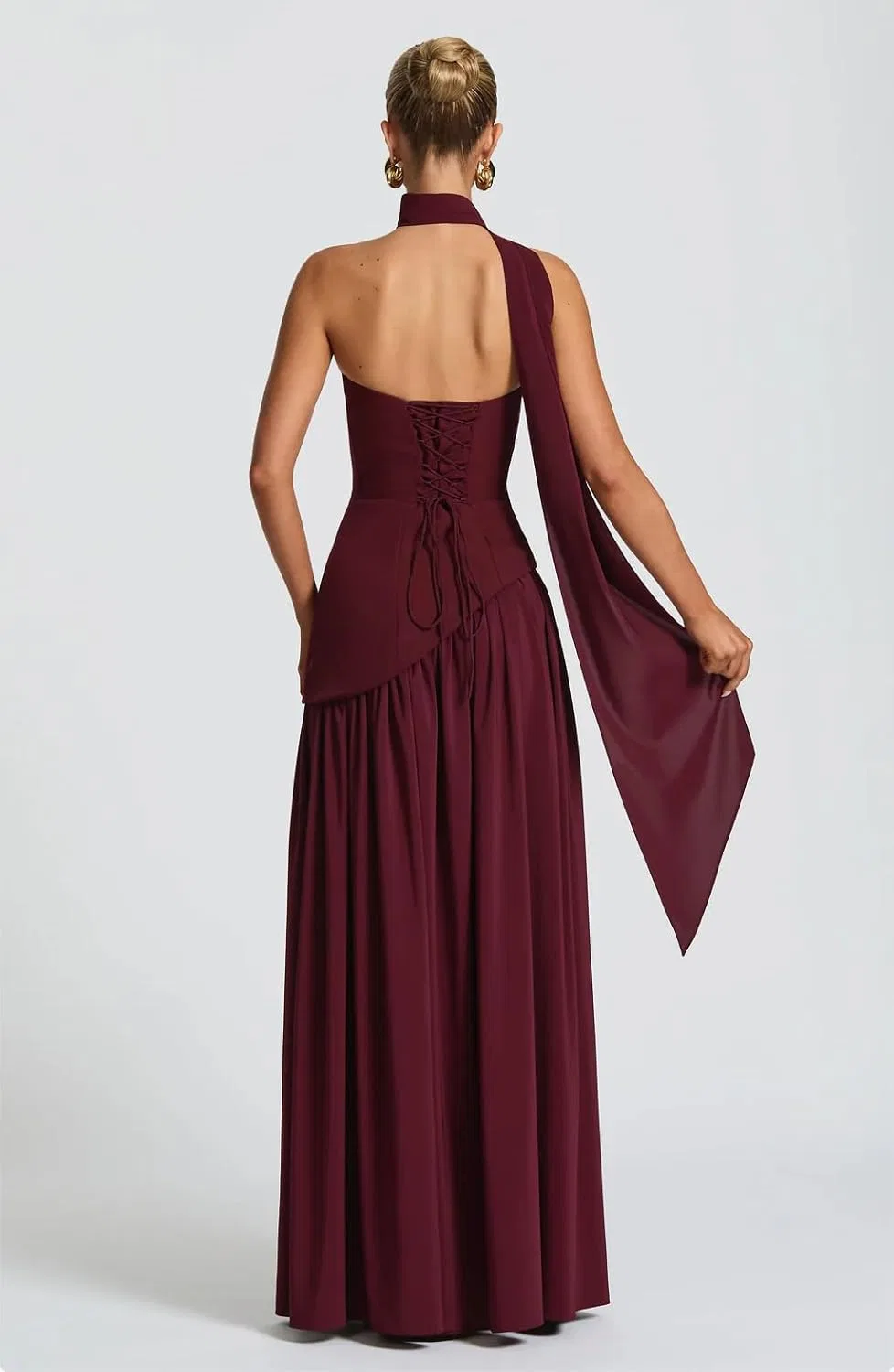 Женское вечернее платье с асимметричным разрезом, Corset Maxi, Wine Red — фото 3