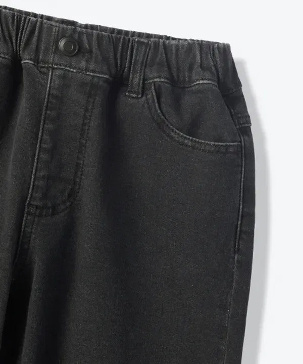 Джинсы с начесом, широкие, на резинке, Musinsa Standard Kids, Washed Black — фото 4