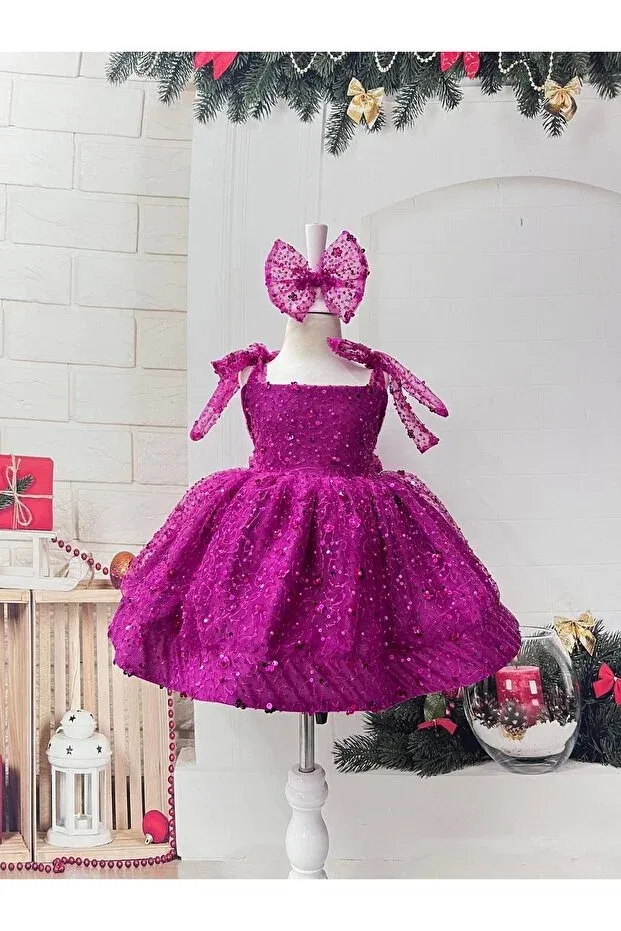 Детское платье для девочек с пайетками Fuchsia Sparkly Sequined Girls' Dress Nissa, Fuchsia — фото 2