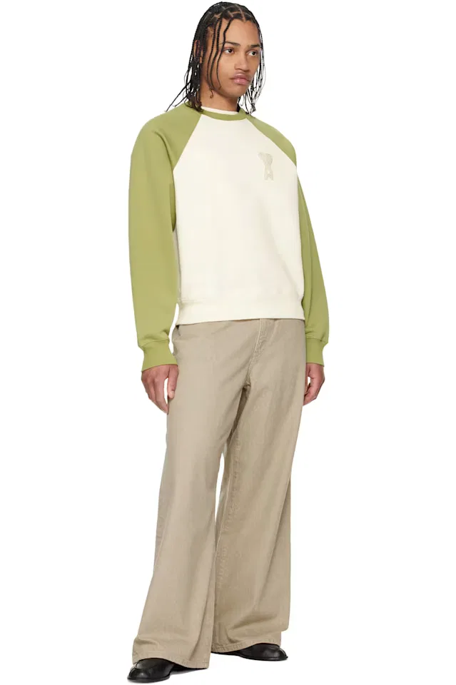 Зелено-бежевая хлопковая вязаная толстовка Ami Paris — фото 4