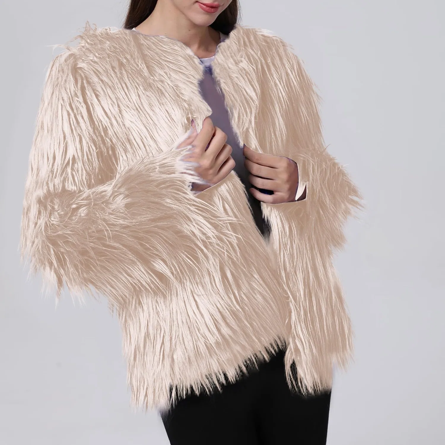 Женская куртка с искусственным мехом, с капюшоном, Faux Fur Jacket, cachi — фото 4