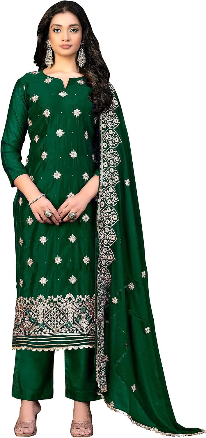 Женский индийский курта-палаццо-сет с вышивкой DIVA COUTURE, Green