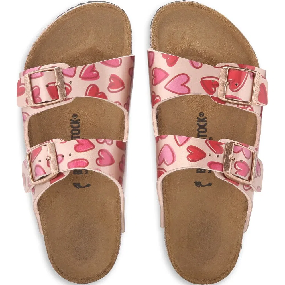 Детские сандалии Arizona с анатомической стелькой для малышей Birkenstock, Rose Gold Hearts — фото 4
