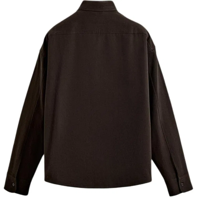 Мужская рубашка с отложным воротником Dark Brown ZARA, Темно-коричневый — фото 3