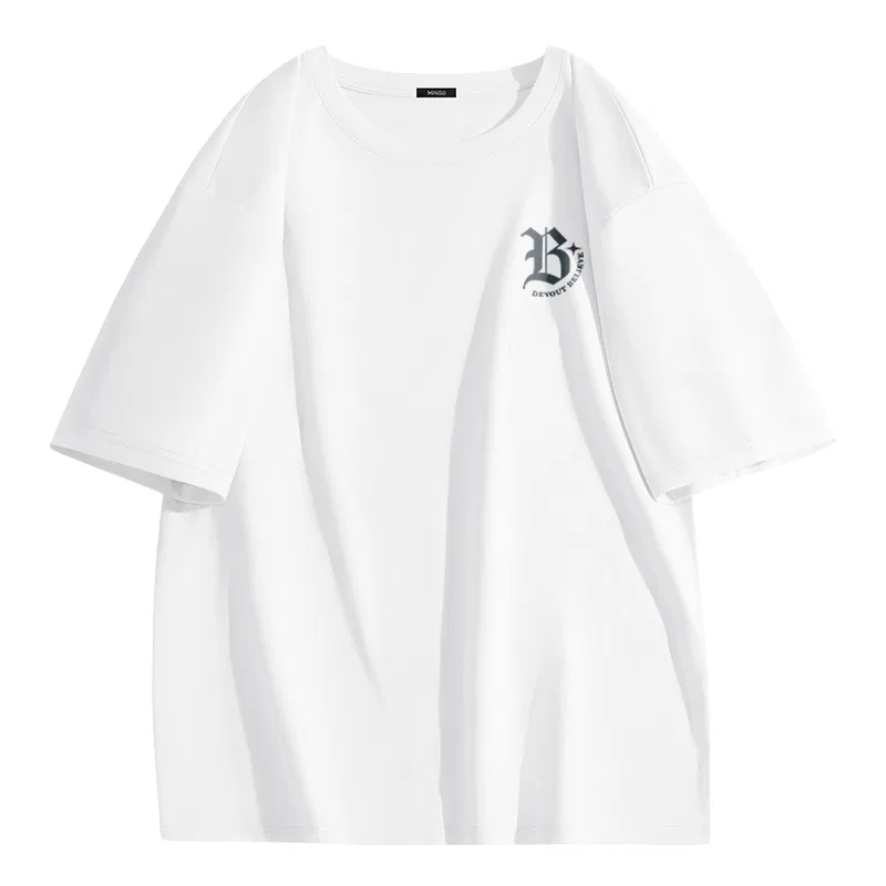 Детская футболка с принтом MINISO, Cotton-Soft Ice Silk Cooling White Gothic Gray Breast Logo