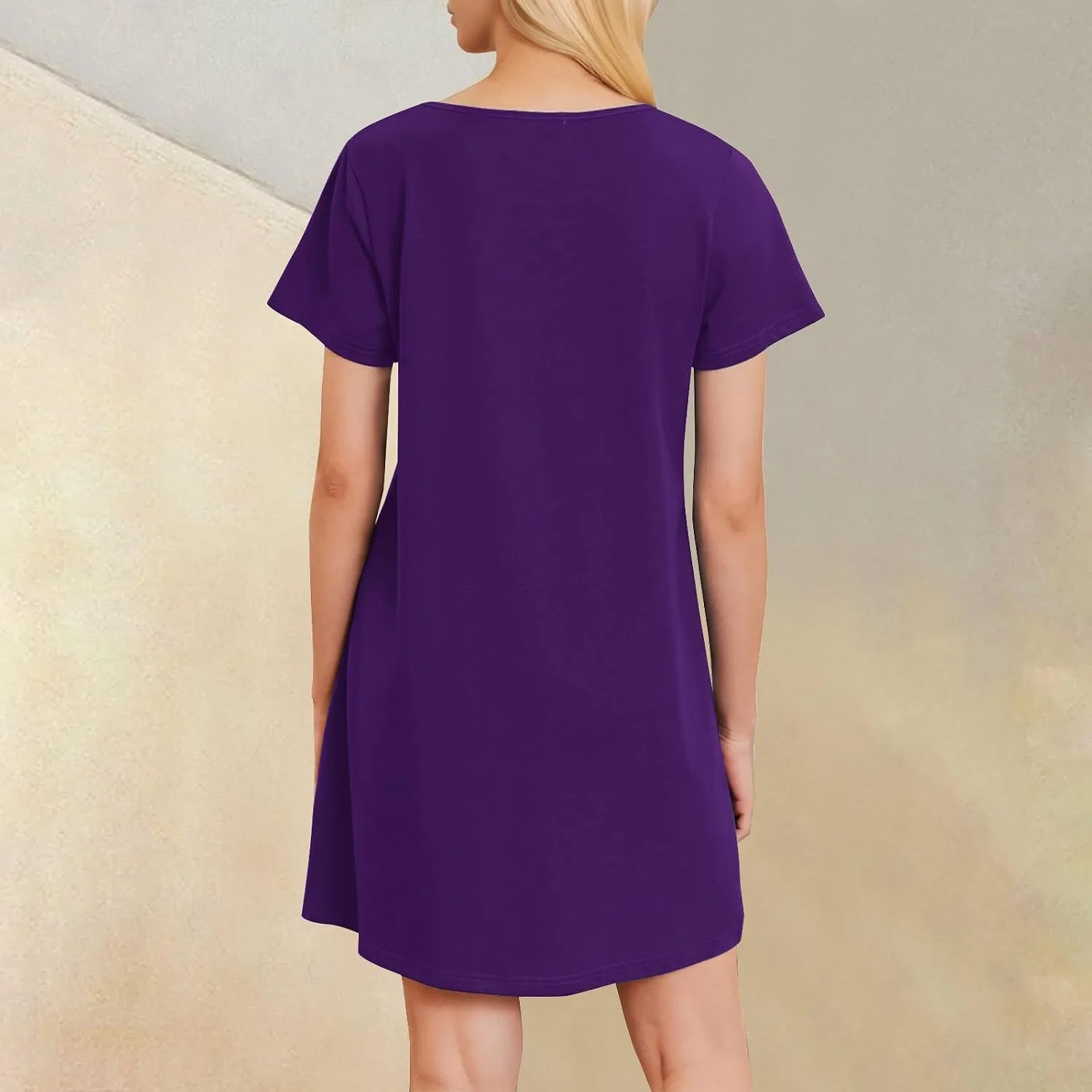 Повседневное мини-платье свободного кроя с карманами, Purple — фото 4