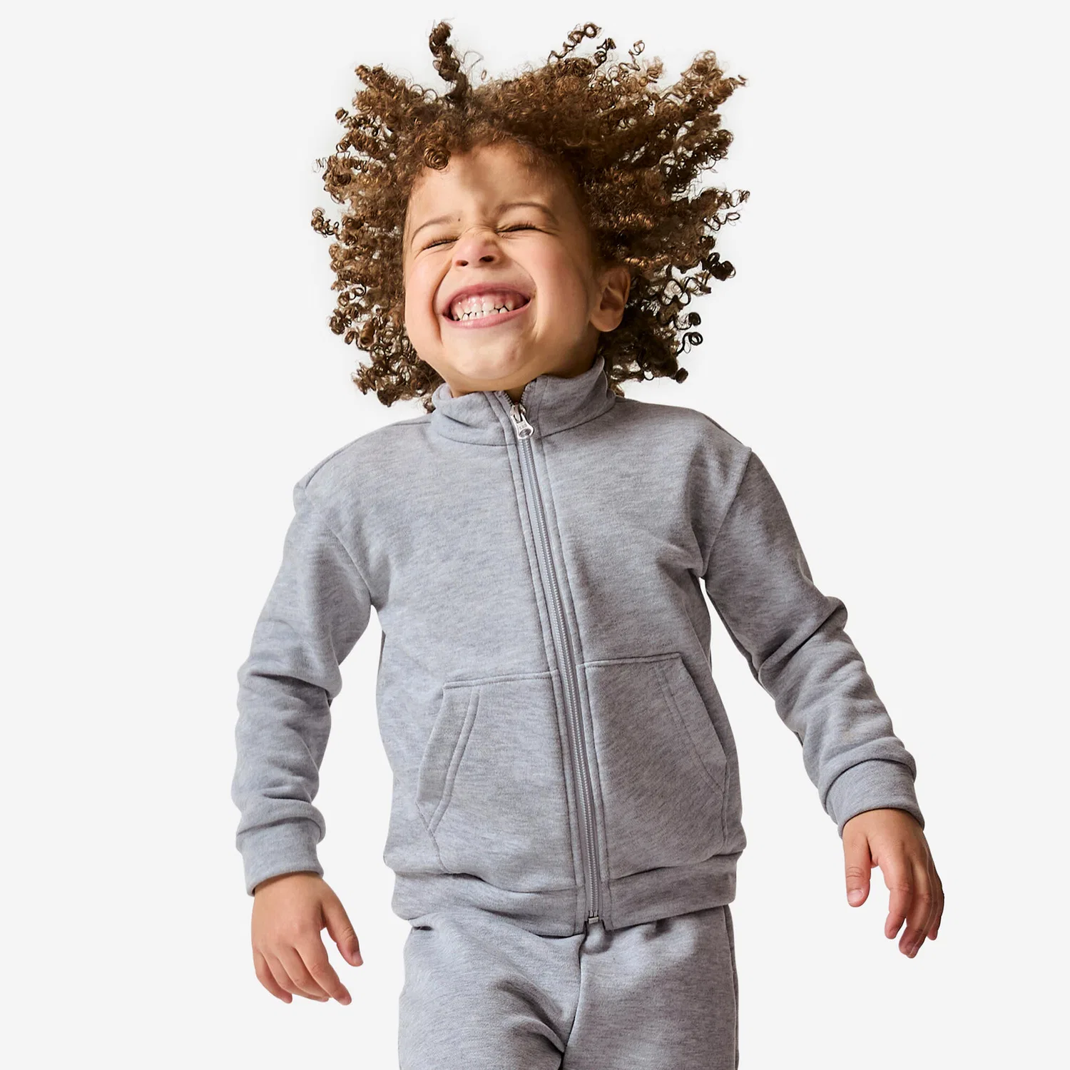 Детский спортивный костюм из французского терри Trainingsanzug Kinder French Terry atmungsaktiv Decathlon, Silbergrau — фото 2
