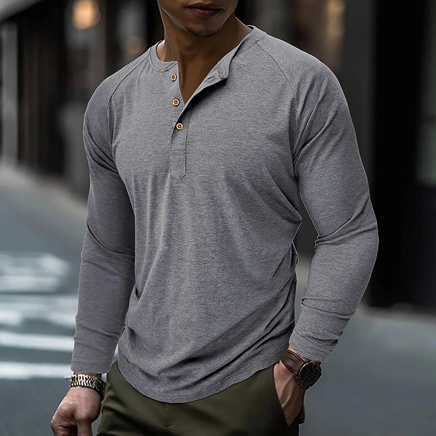 Мужская свободная футболка с длинным рукавом, Light Gray — фото 3