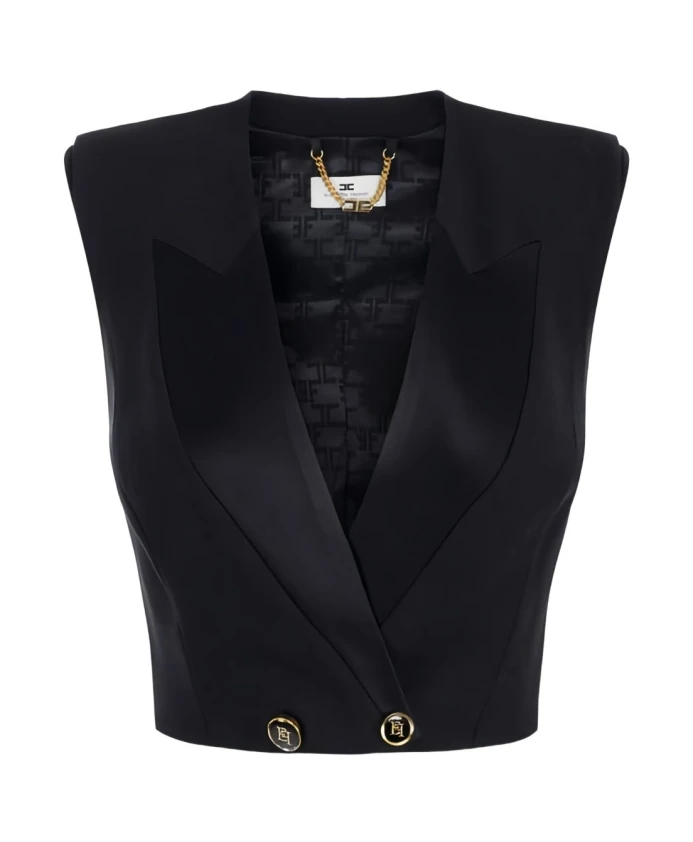 

Черный пиджак с атласной подкладкой и отворотами Elisabetta Franchi, черный