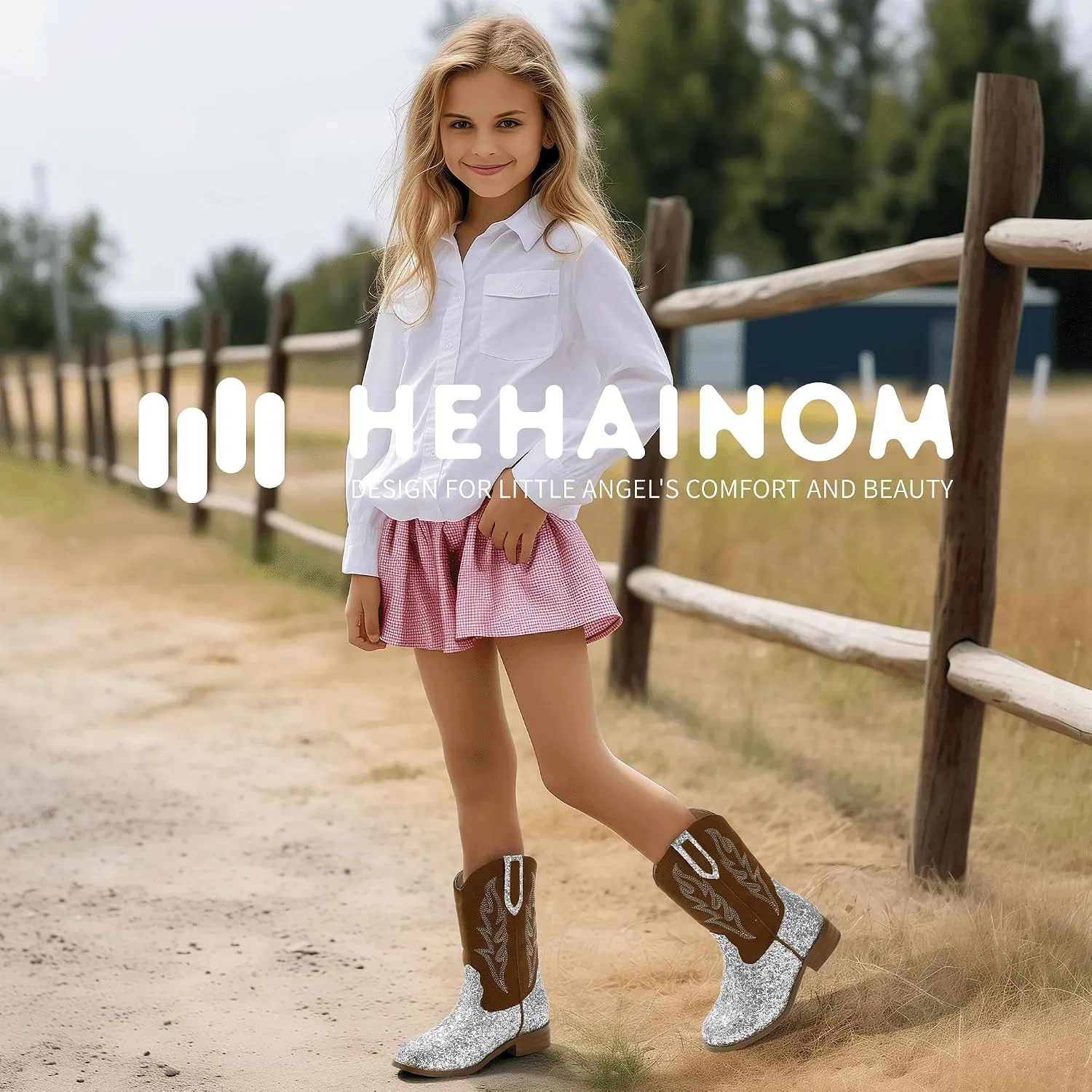 Детские сапоги для девочек с вышивкой Cowgirl Boots Hehainom, Silversequin — фото 3
