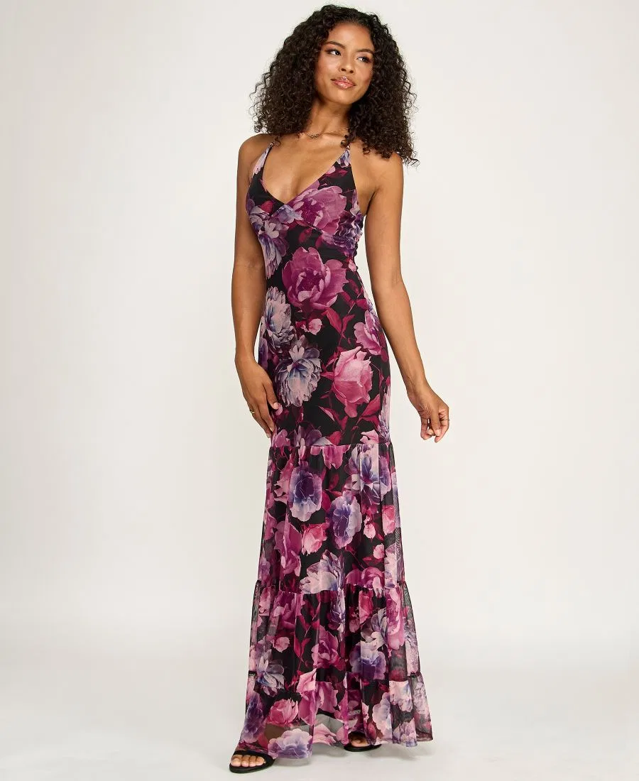 Платье-халтер из сетки с принтом, модель Printed Mesh Halter Emerald Sundae, Black Multi — фото 2
