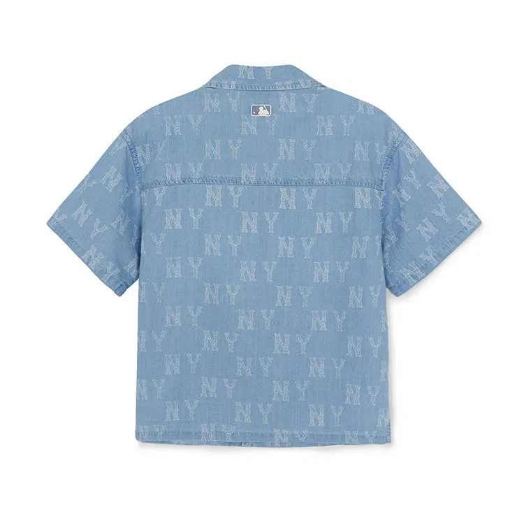 Детская джинсовая рубашка с отложным воротником MLB KIDS, Light Blue — фото 3