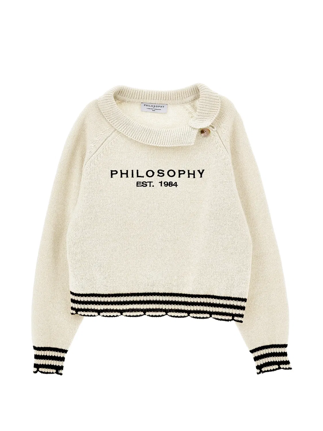 Полосатый свитер с фестонами Philosophy Di Lorenzo Serafini Kids, нейтральные цвета