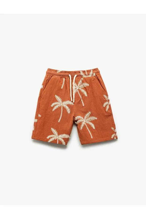 Детские шорты для мальчиков хлопковые Palm embroidery detailed waist tie pocket cotton shorts Koton, Kdm — фото 3
