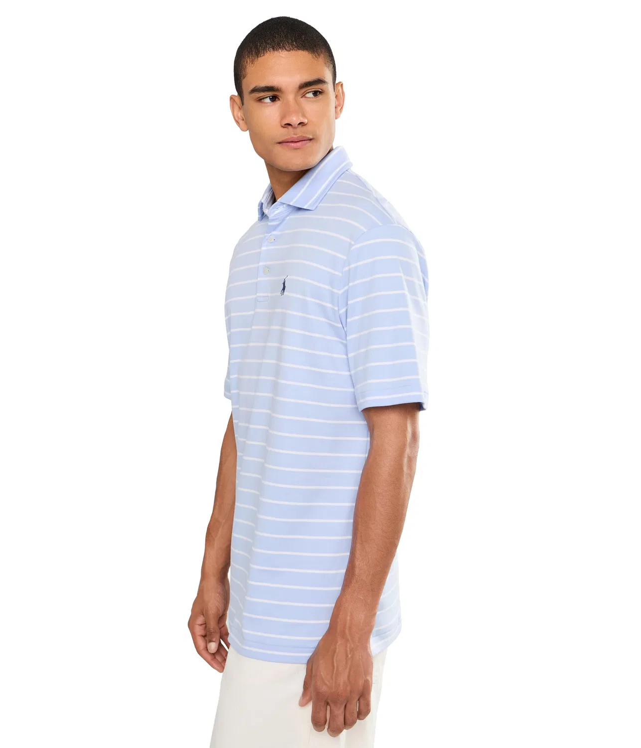 Классическая полосатая рубашка-поло из мягкого хлопка Polo Ralph Lauren, Pebble Blue/White — фото 3