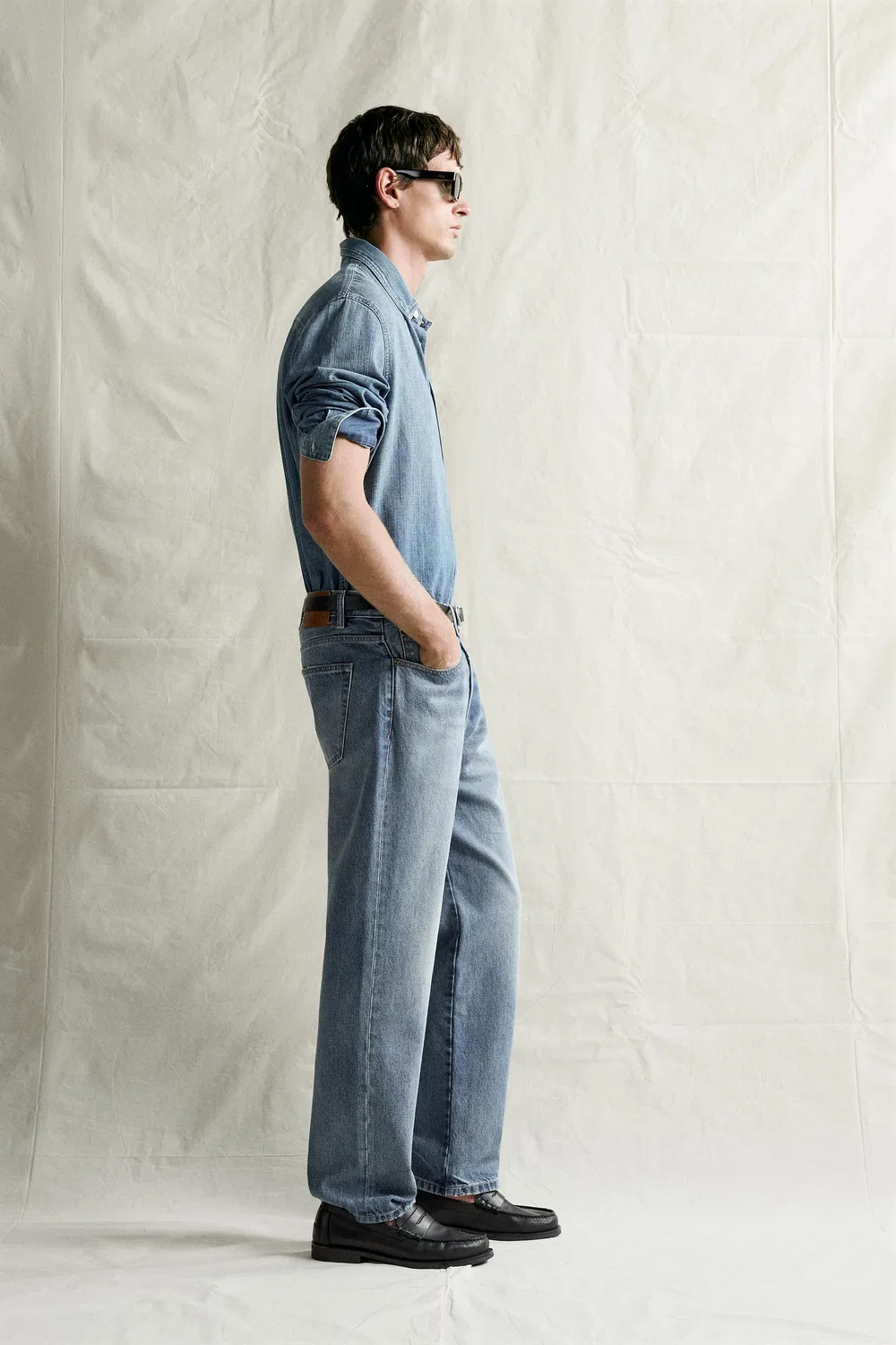 Джинсовая рубашка стандартного кроя ZARA, Light blue — фото 4