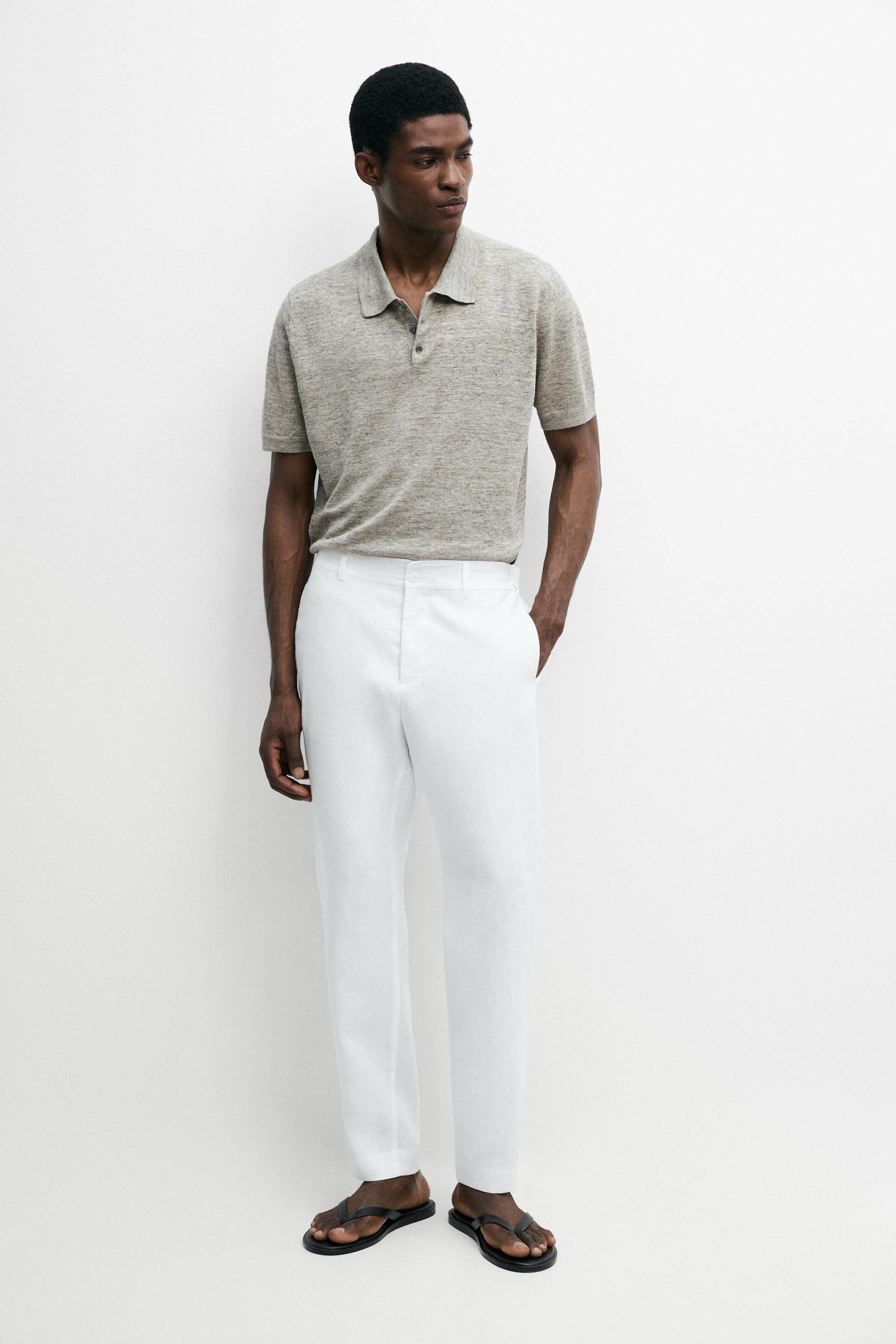 Брюки Massimo Dutti Tapered Fit Linen, белый — фото 2