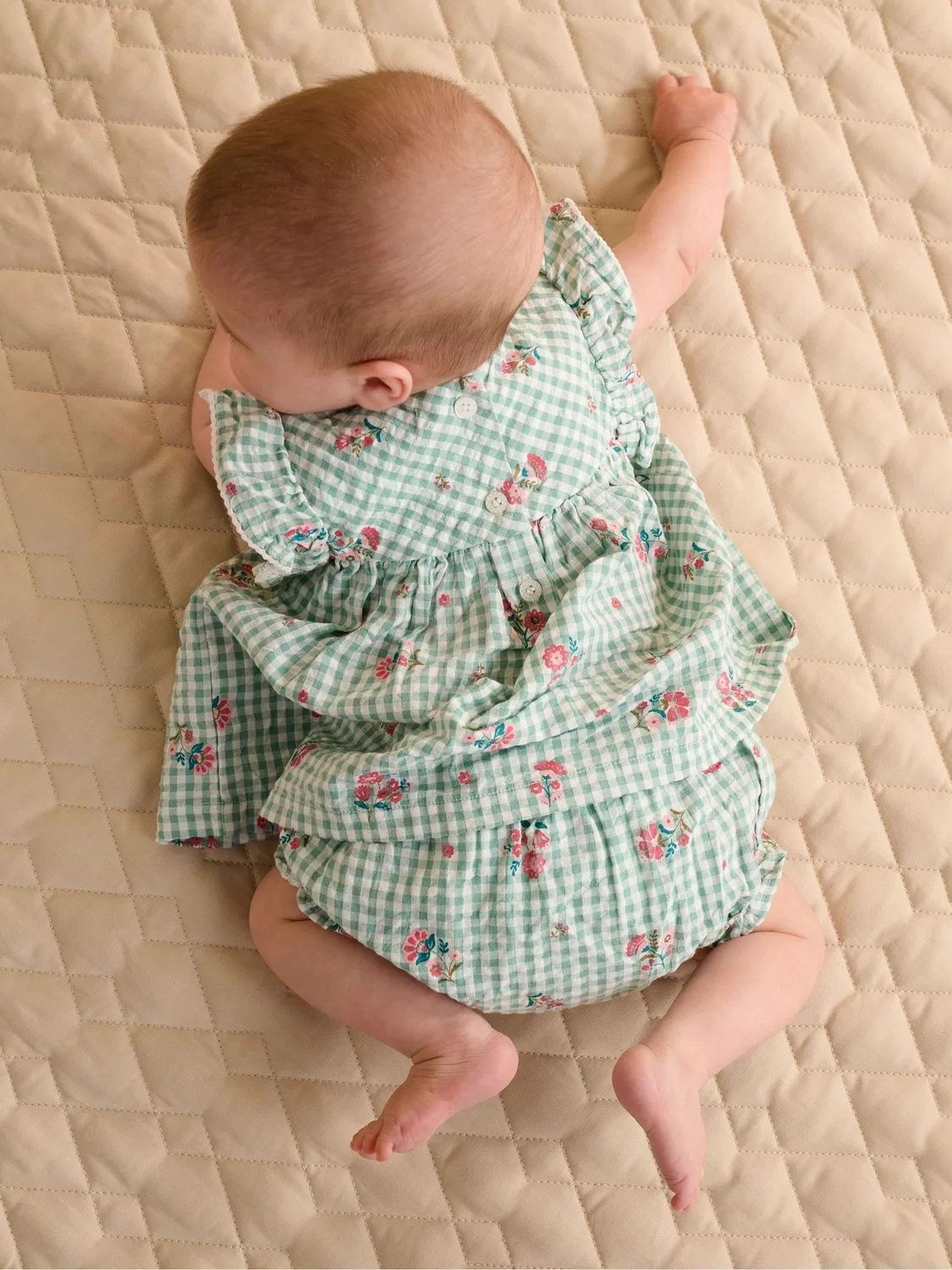 Комплект из футболки и шорт, модель Frida Gingham Purebaby, зеленый — фото 2