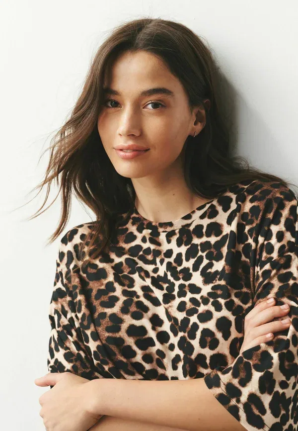 Пижамный комплект с принтом animal print Cosy Short Set Pyjamas Next, Leopard, леопард — фото 3