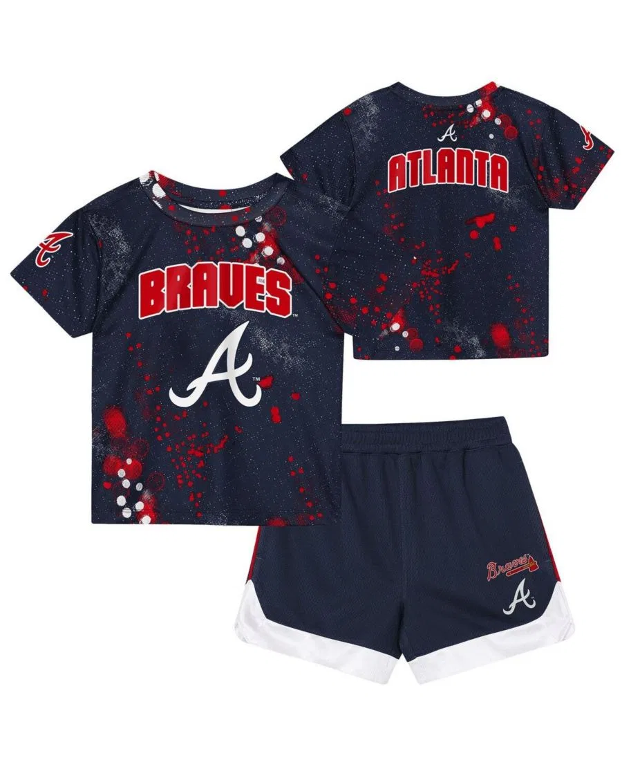 Детский комплект из футболки и шорт с принтом Atlanta Braves Pinch Hitter Infielder Outerstuff, Navy