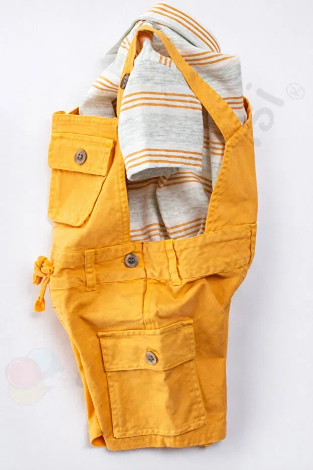 Детский комбинезон-салопет с коротким рукавом Cotton summer baby boy salopet jumpsuit set with shorts children 9 12 18 24 months 2 3 4 5 years old holiday outfit Bebek Vadisi, Yellow — фото 2