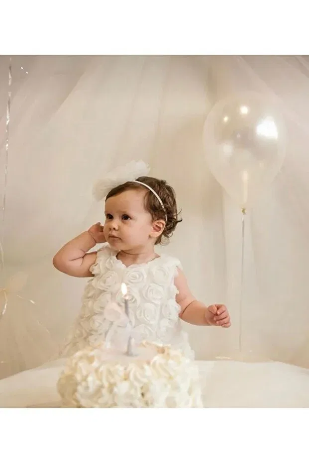Детский комплект для девочек с 3D розой Baby girl 3d rose detail set special day photo shoot birthday - wedding Generic Brands, Ecru