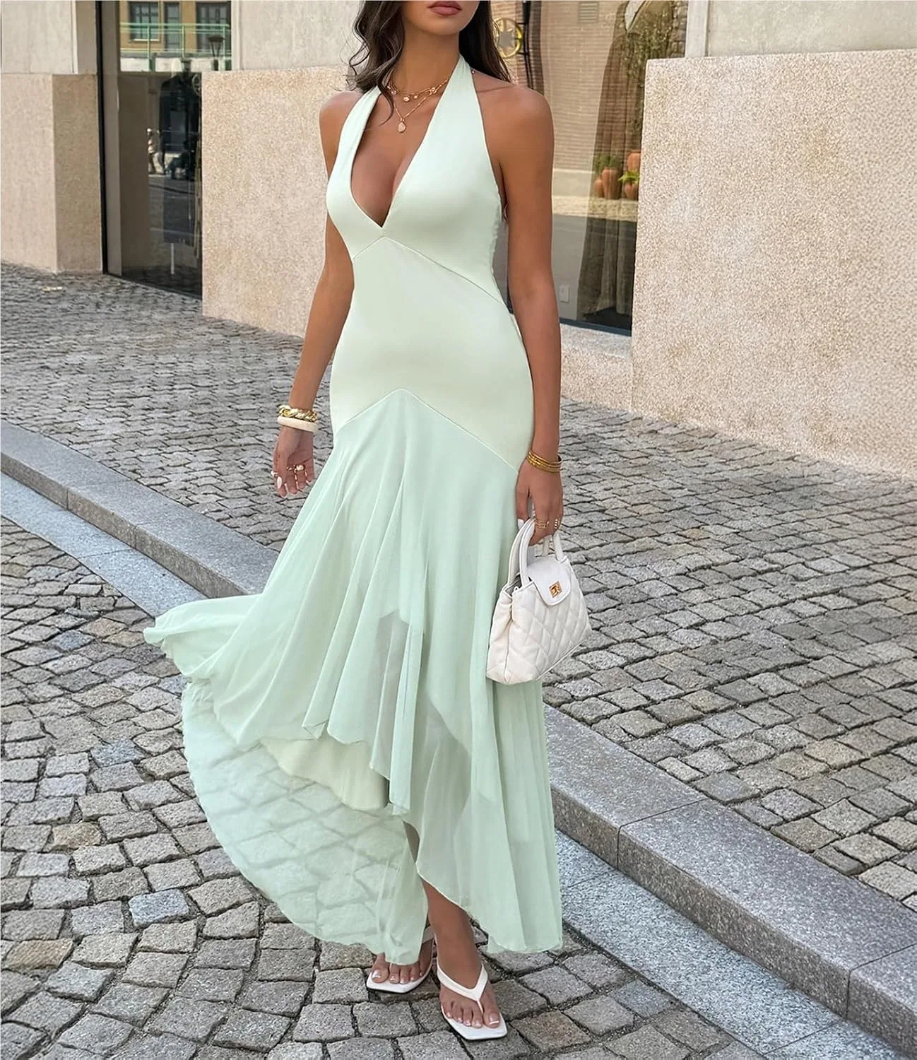Женское вечернее платье с глубоким декольте и открытой спиной Maxi, Green — фото 3