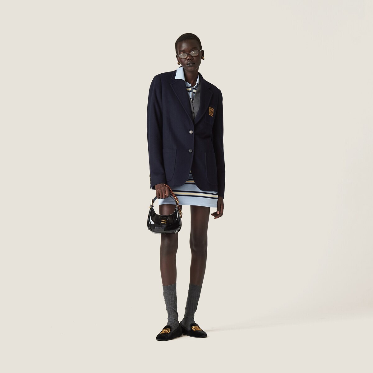 Пиджак Miu Miu однобортный, темно-синий — фото 4