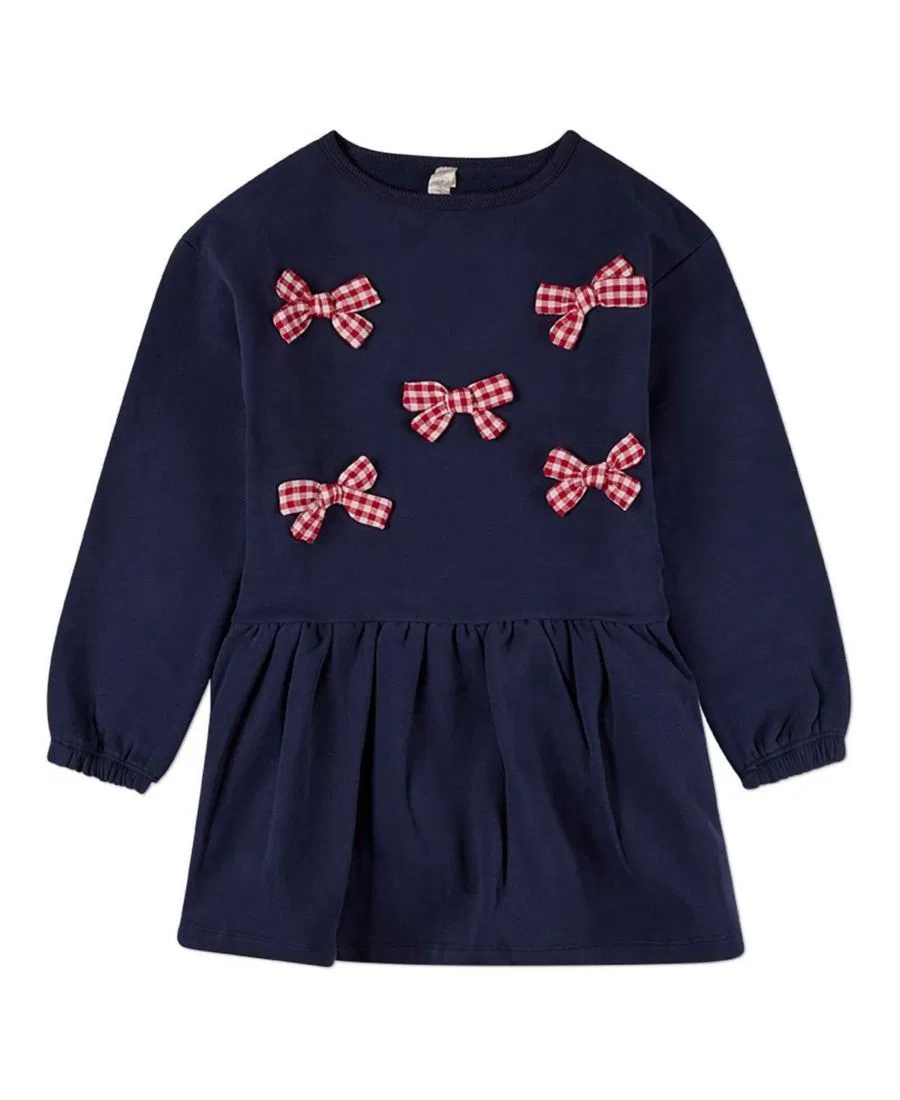 Детское платье-свитшот с бантами Gingham Bow MeMoi, Navy Red
