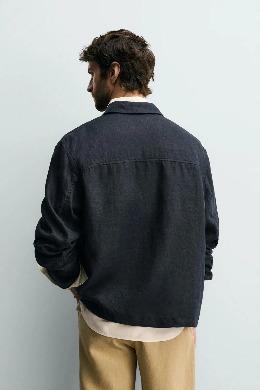 Рубашка-куртка из 100% льна, стандартного кроя. ZARA, Navy blue — фото 3