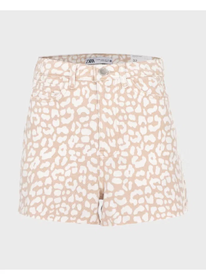 Шорты джинсовые с принтом Zara, хаки/белый