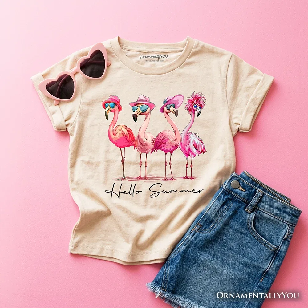 Детская футболка для девочек с принтом Hello Summer Flamingo OrnamentallyYou, Sand