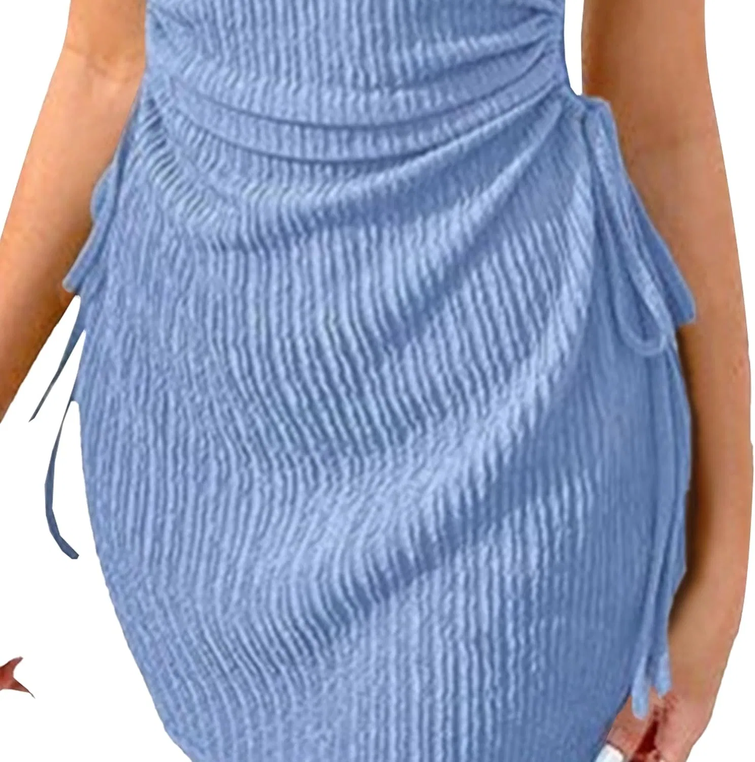 Женское облегающее мини-платье с вырезами, Ribbed Drawstring, Light Blue — фото 4