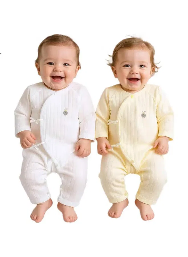 Боди-комбинезон комплект из 2 штук хлопковый Babyprints, белый и желтый