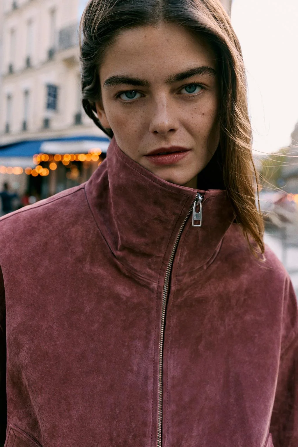 Куртка Zara бомбер из кожи, марсала — фото 3
