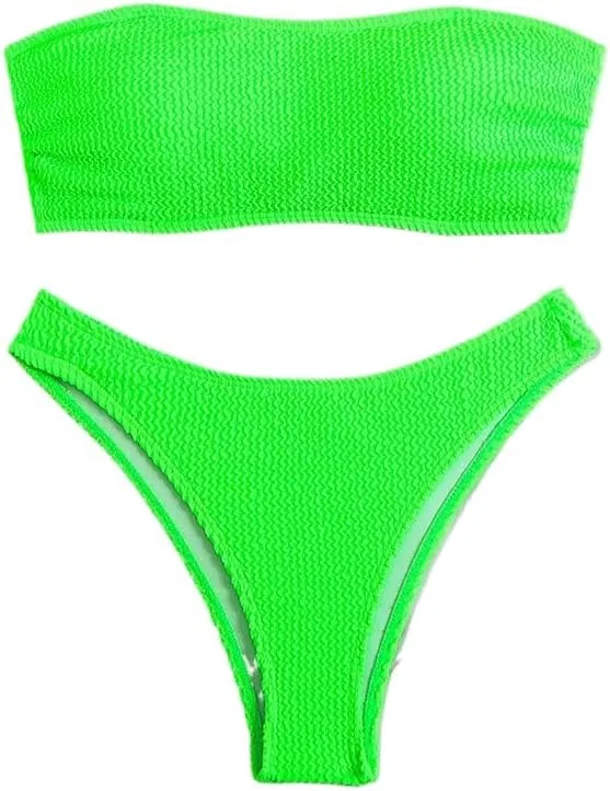 Женский бикини-комплект бандо с высокой талией PQ25050, Fluorescent Green