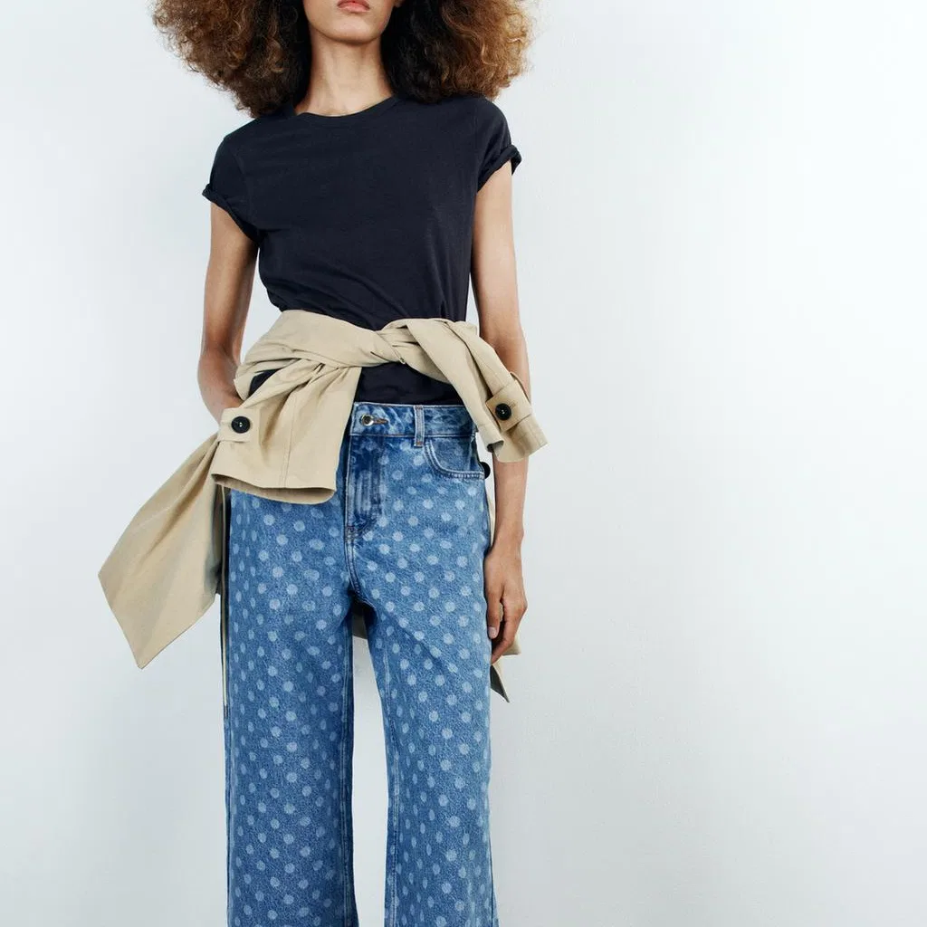 Женская футболка с круглым вырезом Sea Blue ZARA — фото 4