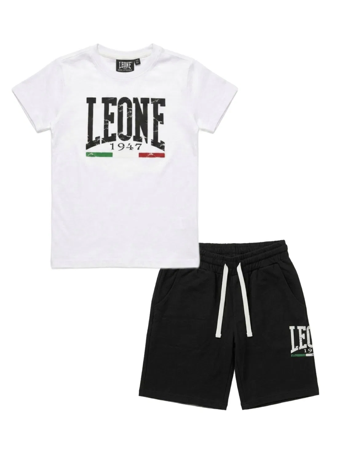 Детский комплект из футболки и шорт с логотипом Leone 1947 Apparel, Цвет Weiss Schwarz