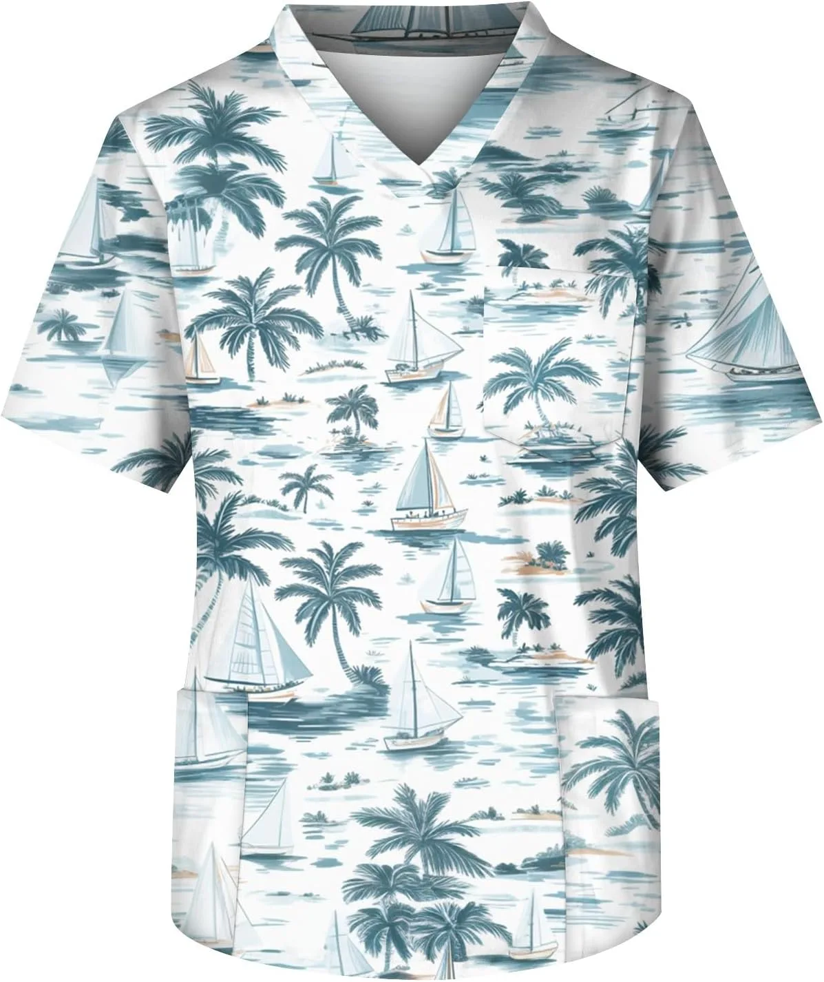 

Мужская рабочая униформа: топ с гавайским принтом, V-образный вырез, мягкий стрейч, с карманами WENKOMG1