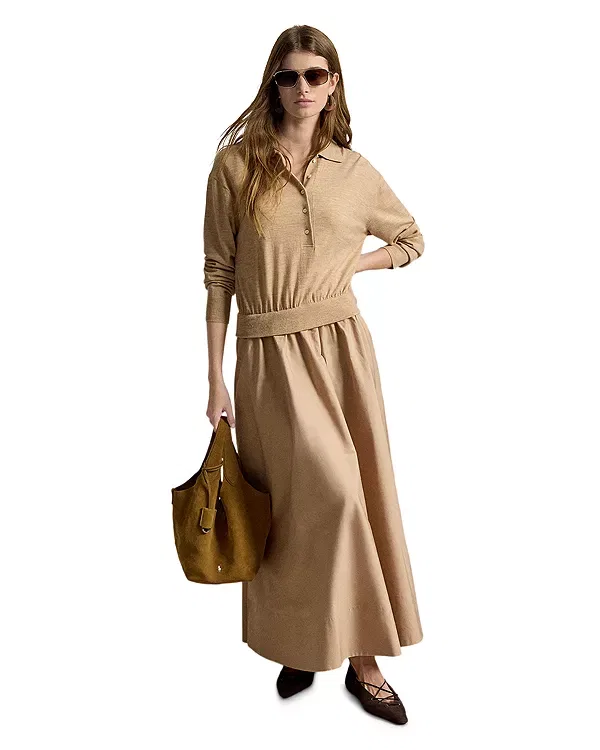 Женское платье-макси из смесовых материалов Ralph Lauren, Tan Melange