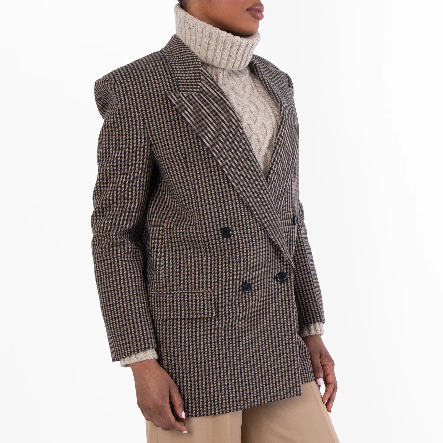 Жакет Saint Laurent Vichy Wool Checked Blazer Jacket, Brown Green — фото 3