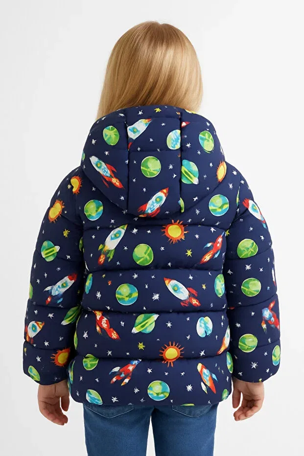 Детское пальто для девочек с принтом UFO Pattern Fleece Hooded Down Jacket Firststops, Digital Printed — фото 2