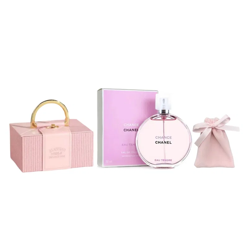 Женский парфюмерный набор CHANEL Encounter Collection, 50 мл, Soft Encounter Fragrance + Cherry Blossom Pink Perfume Bag, CHANEL, Черри Блоссом Пинк